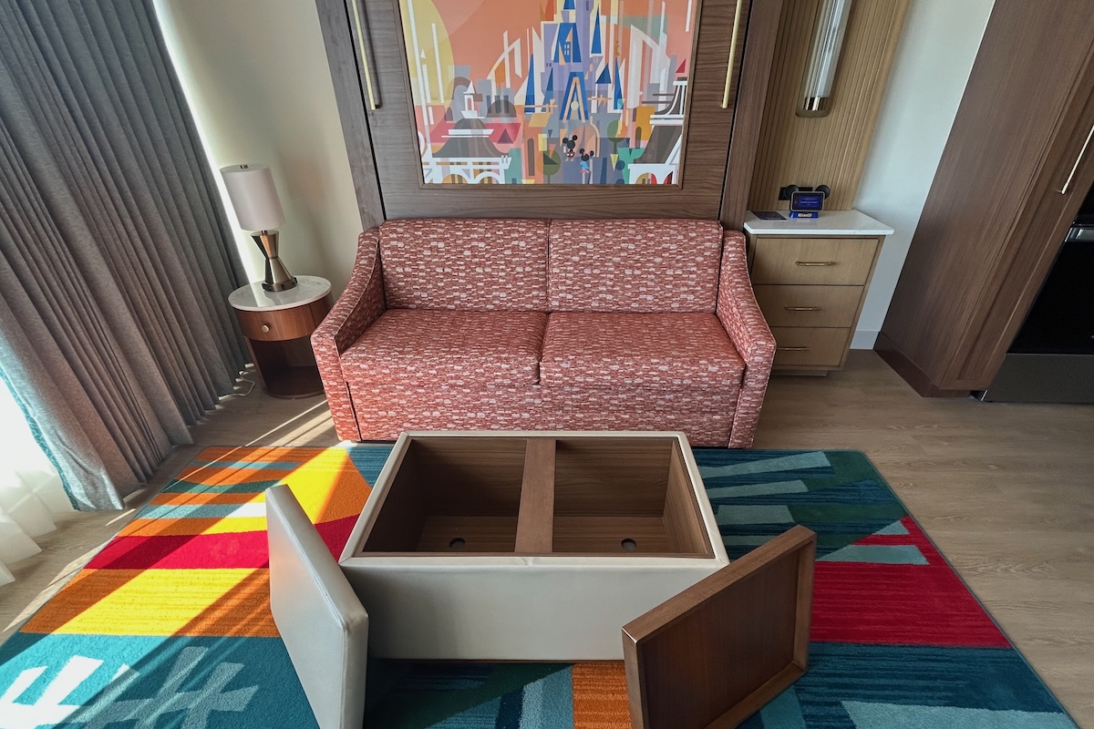 Living room sleeper sofa and storage ottoman