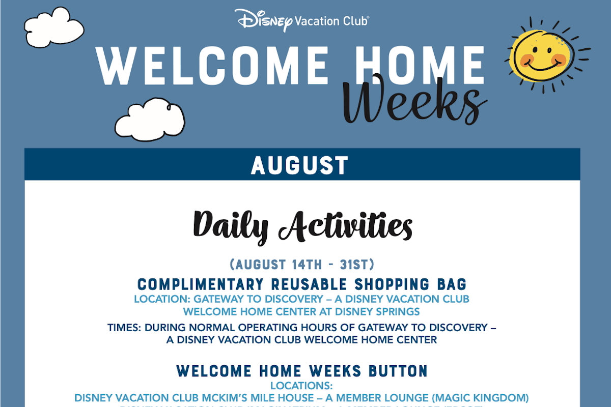 Welcome Home Weeks 2025 Schedule